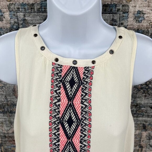 Hem & Thread Halter Dress Size S Cream with Abstract Embroidered Trim Lined - Picture 2 of 10